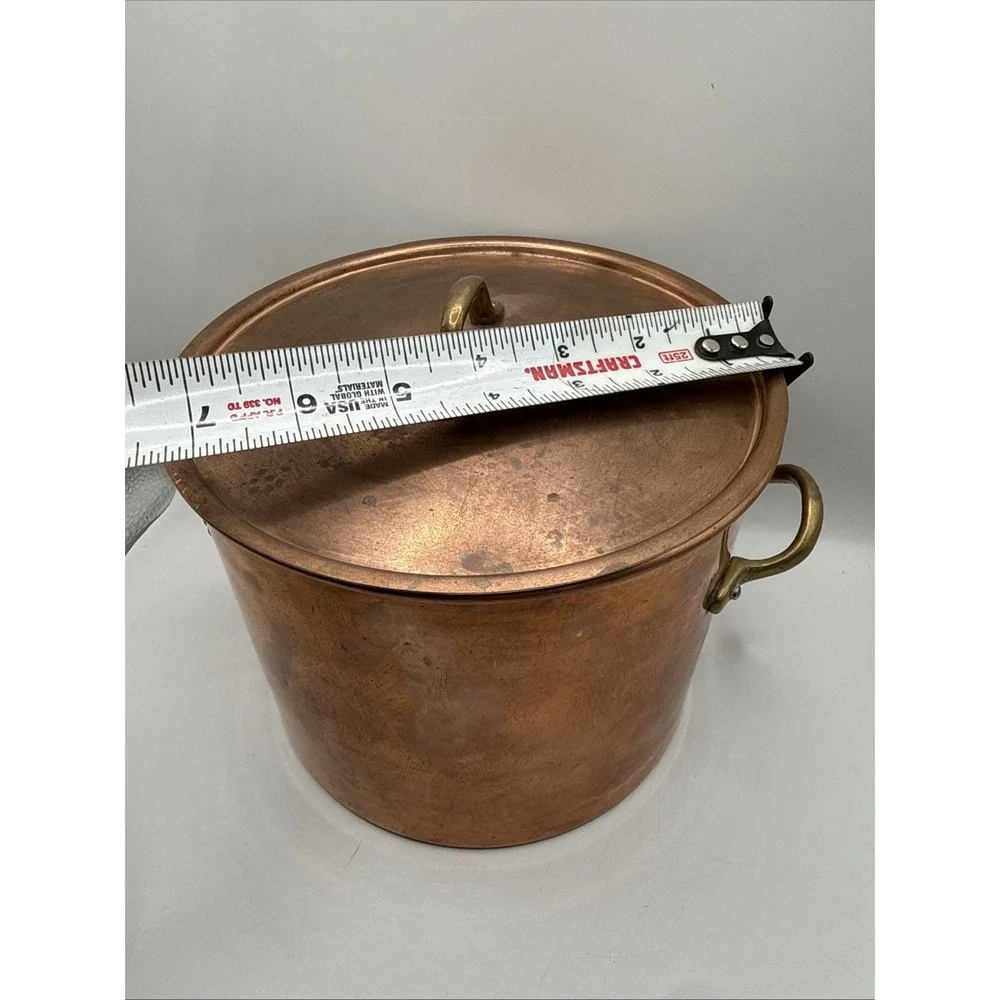 Vintage Copper Pot‎ w/Lid - Brass Handles